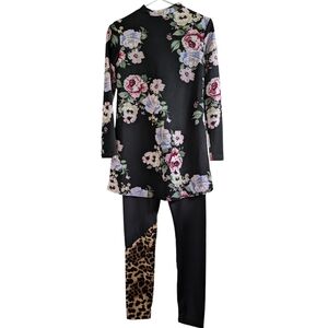 Flower Print Top & Leopard Print Leggings For Girls 11-12y